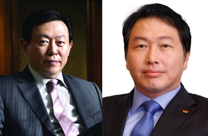 (왼쪽부터) 신동빈 롯데그룹 회장과 최태원 SK그룹 회장. 