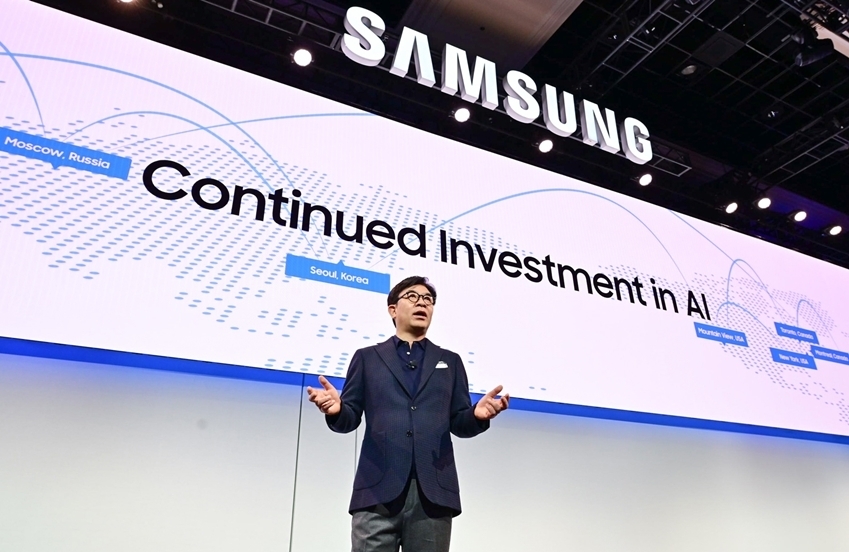 삼성전자 김현석 대표이사가 지난 1월 7일(현지시간) 미국에서 열린 'CES 2019' 프레스 컨퍼런스에서 발표를 하고 있다. (사진=삼성전자)