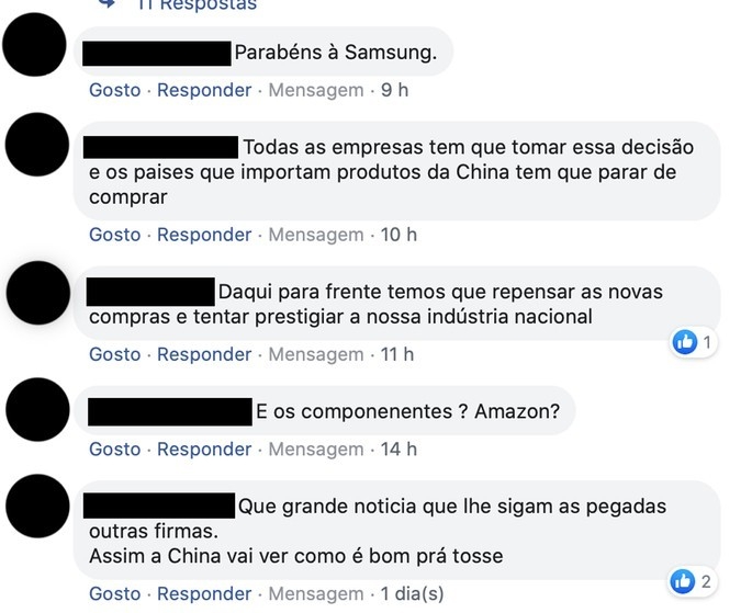 삼성전자의 중국 공장 철수에 대한 해외 누리꾼 반응. (사진=페이스북)