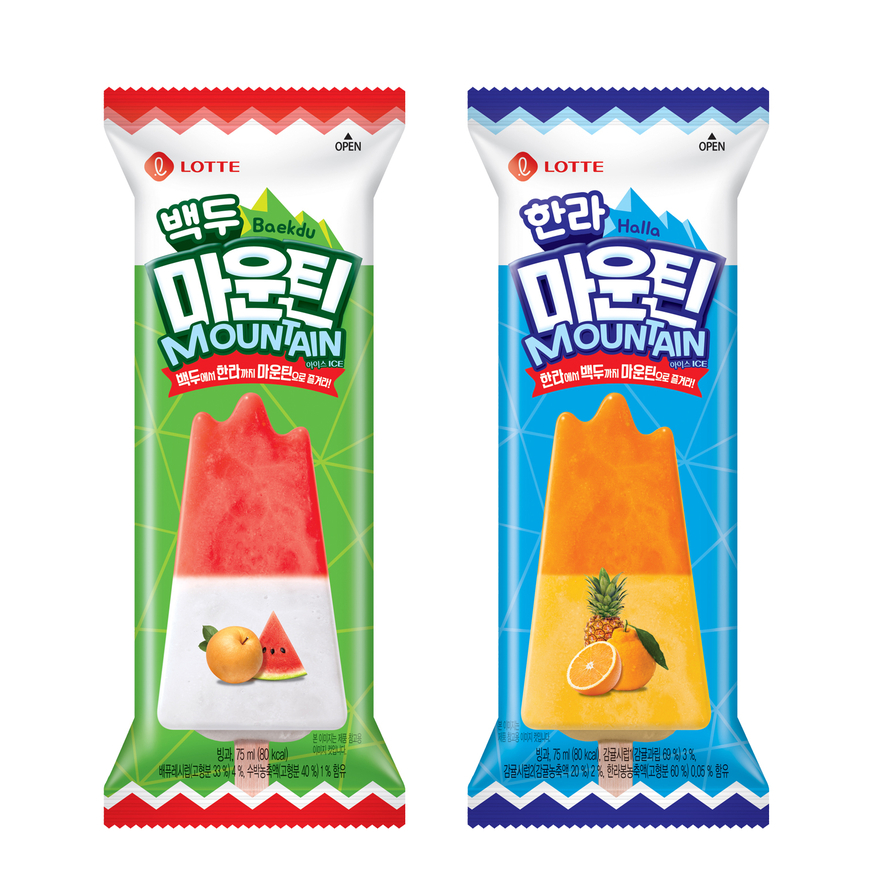 롯데푸드는 뾰족한 산봉우리 모양을 구현한 마운틴 아이스 2종(백두, 한라)를 출시했다. (사진=롯데푸드)