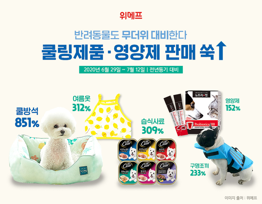 위메프가 15일부터 3일간 반려동물데이를 통해 건강한 여름나기 제품을 특가에 선보인다. (사진=위메프)