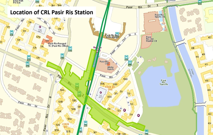 싱가포르 크로스아일랜드라인(CRL) 파시르리스(Pasir Ris)역 조감도 위치 (사진=싱가포르 육상교통청)