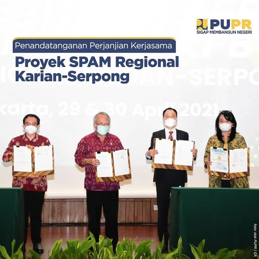 한국수자원공사와 인도네시아 공공사업주택부(PUPR), 인프라보증기금(PT Penjaminan Infrastruktur Indonesia)은 지난달 29일 까리안-세르퐁 광역 상수도 민관합작투자(PPP) 사업에 대한 보증 계약을 맺었다. (사진=PUPR 페이스북)