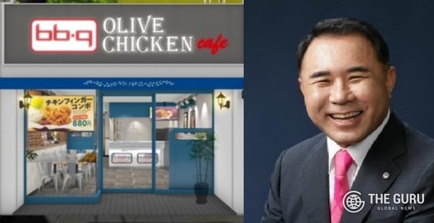 제너시스 BBQ의 일본 매장과 윤홍근 회장. (사진=BBQ)