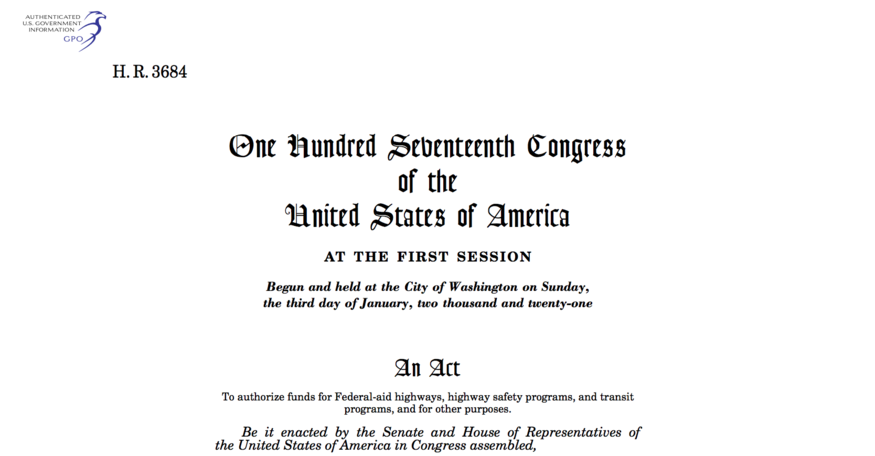 미국 인프라 투자·일자리 법안(Infrastructure Investment and Jobs Act) 갈무리. (사진=미국 의회)