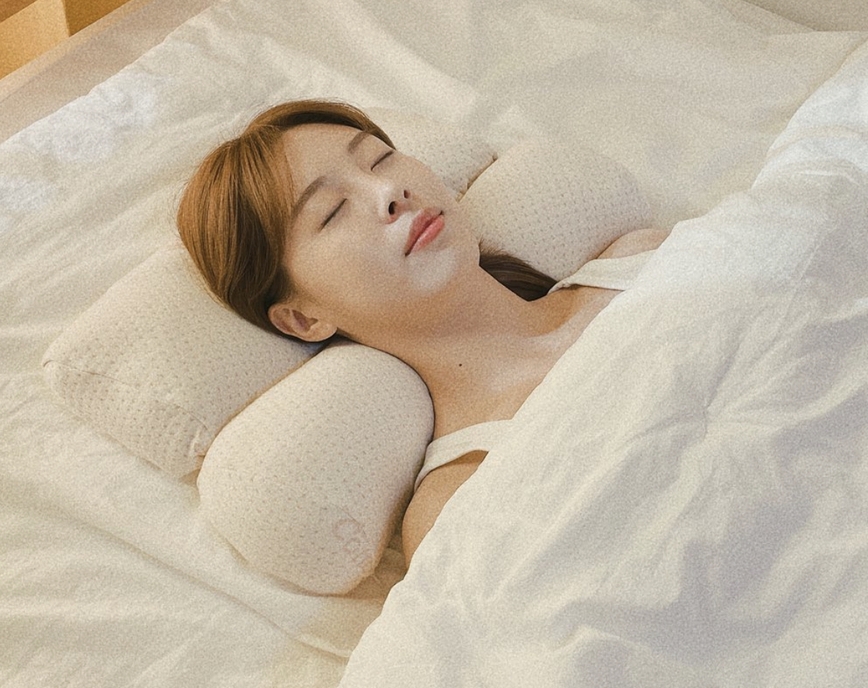 와이온 모델이 '와이온 맞춤 베개'를 사용하고 있다. (사진=와이온)