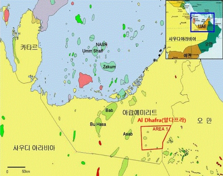 한국석유공사와 GS에너지, 애드녹이 개발한 UAE 육상광구 위치도. (사진=석유공사)