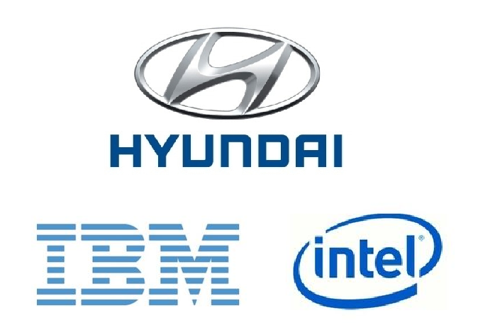 현대자동차와 'IBM'과 인텔의 기업이미지(CI). (사진=각사)
