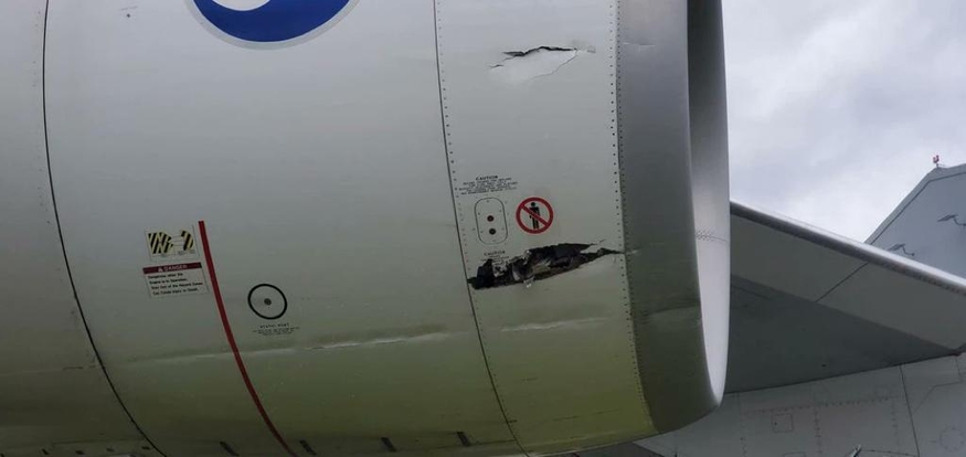 대한항공 보잉 747은 1일 오전 앵커리지 국제공항 내 충돌사고로 3번 엔진에 심각한 손상을 입었다. (사진=r7)