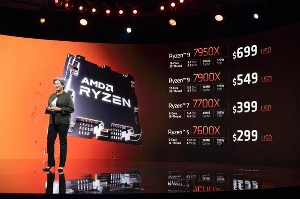 리사 수 AMD 최고경영자(CEO)가 지난 5월 컴퓨텍스 2022 기조연설에서 ‘라이젠 7000 시리즈’를 발표하고 있다. (사진=AMD)