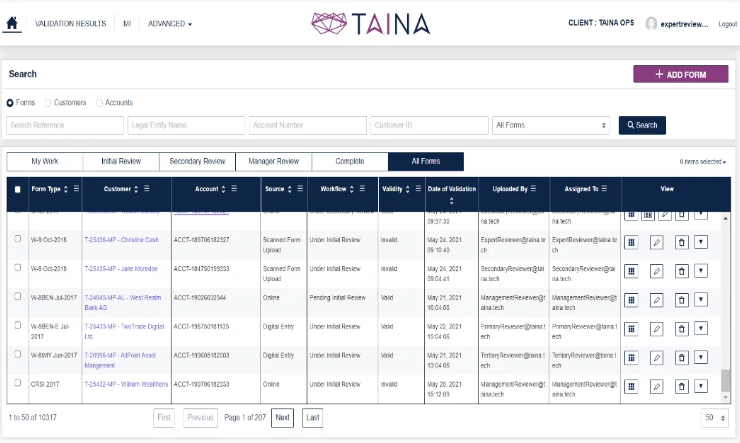 타이나(TAINA Technology) 규정 준수 지원 플랫폼 구동 모습.(사진=타이나)