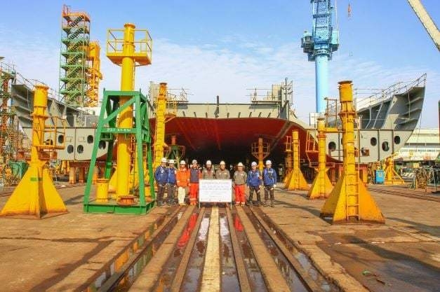 현대삼호중공업은 지난달 29일(현지시간) 크누센이 발주한 17만4000㎥급 LNG 운반선 2척의 건조를 위해 용골식을 가졌다. (사진=크누센)