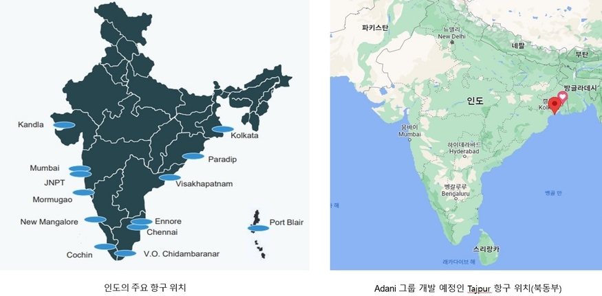 인도의 주요 항구 위치 및 개발 예정지. (사진=:JNPT)