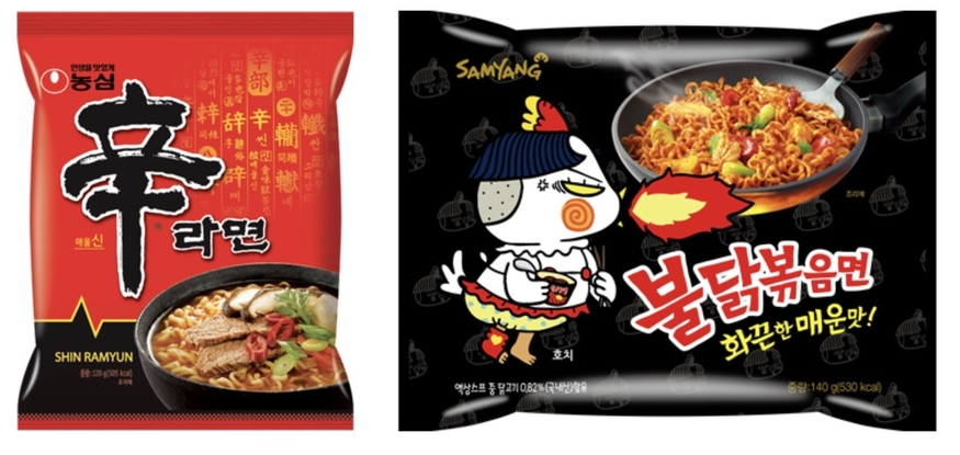 농심 신라면(왼쪽)과 삼양식품 불닭볶음면 (사진=각사 홈페이지)