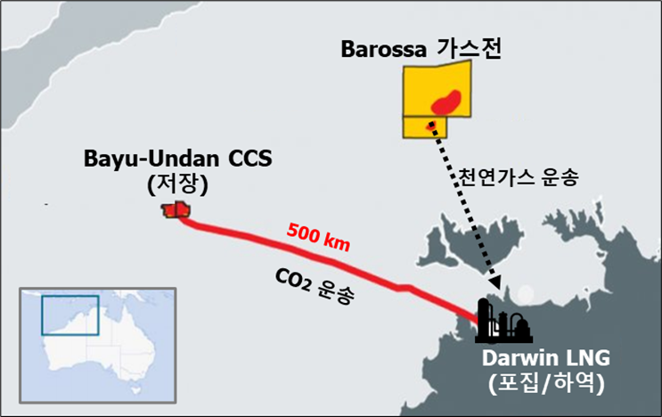 바로사(Barossa) 가스전, 다윈 LNG 플랜트 및 바유운단(Bayu-Undan) CCS 프로젝트 개요. (사진=SK E&S)