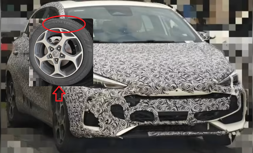 MG3 후속 전기차 모델 추정 차량에 금호타이어 '솔루스 HS63'(붉은색 타원안)가 장착된 모습이 포착됐다. 