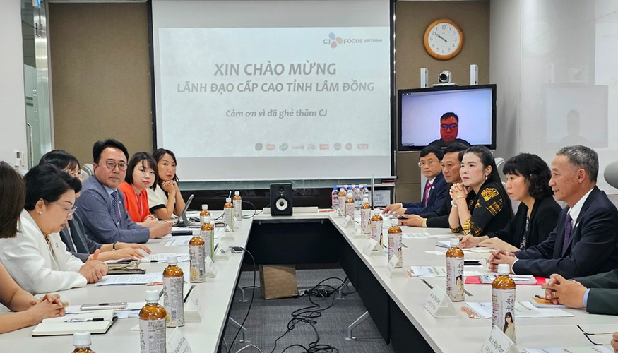 민희경 CJ제일제당 사회공헌추진단장(왼쪽 두번째)과 베트남 람동성 대표단이 만나 사회공헌 협력 방안을 논의하고 있다. (사진=CJ제일제당)