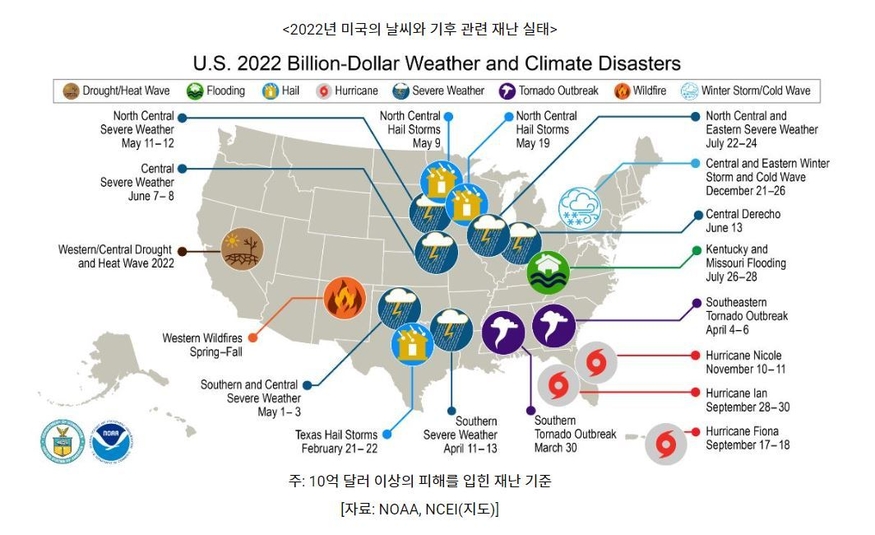 2022년 미국의 날씨와 기후 관련 재난 실태 (사진=코트라)