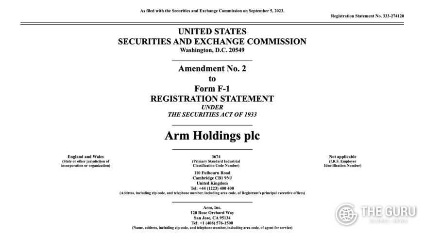 ARM이 지난 5일(현지시간) 미국 증권거래위원회(SEC)에 제출한 기업공개(IPO) 신청서 개정판. (사진=SEC)