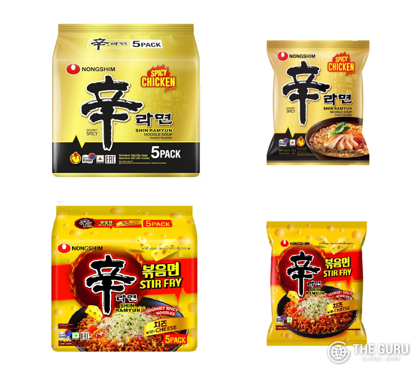 농심이 인도에 출시한 신라면 치킨맛(위)과 신라면 치즈 볶음면 (사진=농심)
