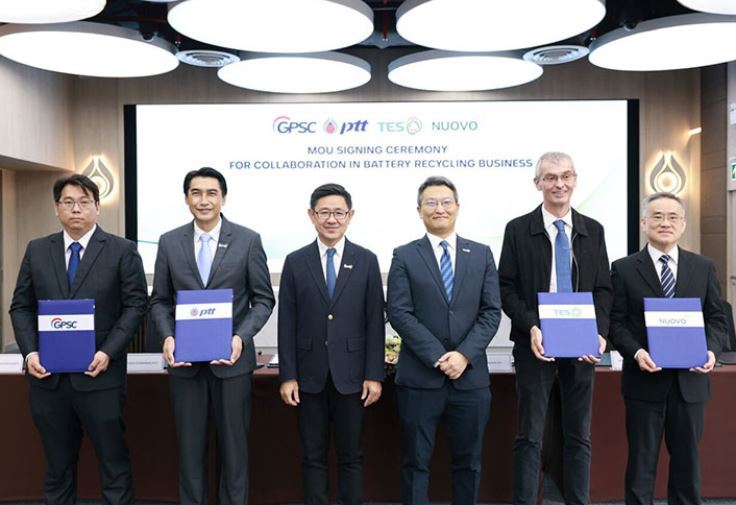 테스는 지난 13일 태국석유공사(PTT)와 글로벌파워시너지(GPSC), 누오보플러스(Nuovo Plus) 등 태국 사업자와 폐배터리 재활용 공장 설립에 관한 타당성 조사를 공동으로 수행하는 내용의 업무협약(MOU)을 맺었다. (사진=PTT)