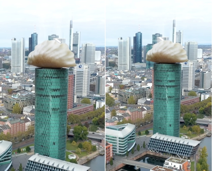 CJ제일제당이 독일 프랑크푸르트에 있는 베스트하펜 타워를 배경으로 제작한 비비고 만두 디지털 홍보 콘텐츠 (사진=비비고 독일)