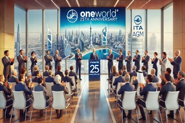 원월드는 3일(현지시간) 두바이에서 열린 국제항공운송협회(IATA) 연례총회(AGM)에서 25주념 기념식을 열었다. (사진=원월드)