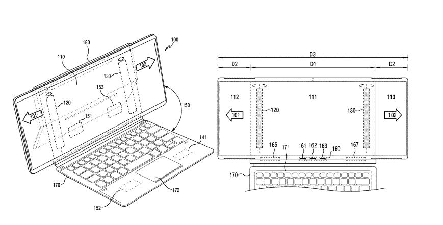 미국 특허청(USPTO)이 공개한 삼성전자의 롤러블 디스플레이 특허. (사진=USPTO)