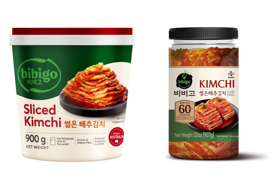 CJ제일제당 호주 현지 생산 김치(왼쪽), 북미 현지 생산 김치. (사진=CJ제일제당)