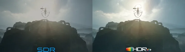 SDR과 HDR10+게이밍 기술이 적용된 게임 콘텐츠 비교. (사진=삼성전자 일본 연구소)