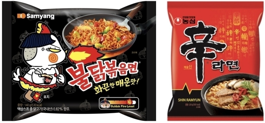 삼양식품 불닭볶음면(왼쪽)과 농심 신라면. (사진=각사)