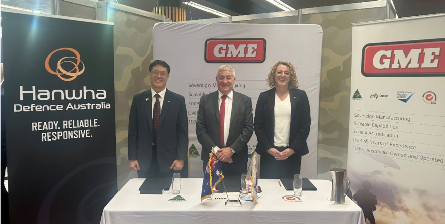 한화에어로스페이스 호주법인(HDA·Hanwha Defense Australia)이 한화시스템, 호주 무전 송수신기 전문 기업인 GME와 C4I 사업 협력을 위한 양해각서(MOU)를 맺었다. (사진=HDA)