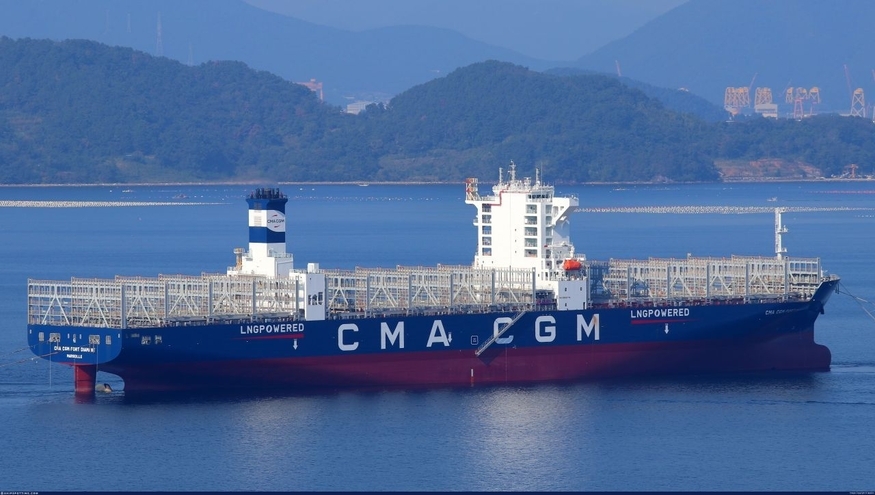 삼성중공업이 건조해 프랑스 해운사 'CMA CGM'에 인도한 액화천연가스(LNG) 이중연료 컨테이너선. (사진=CMA CGM)