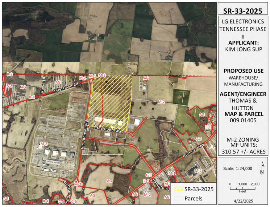 LG전자가 미국 테네시주 클락스빌 지역 계획 위원회(Clarksville Regional Planning Commission)에 제출한 증설 프로젝트 관련 문서 갈무리. (사진=클락스빌 지역 계획 위원회)