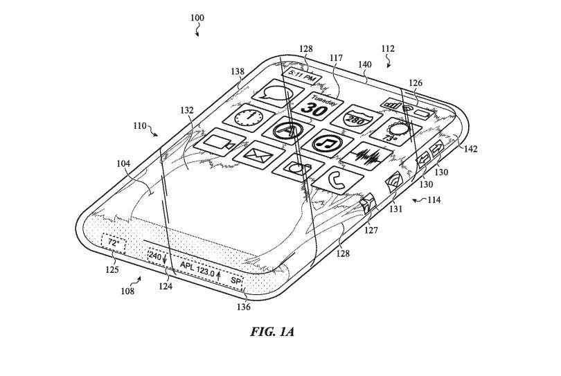 지난 2020년 공개된 애플의 랩 어라운드 스마트폰 특허. (사진=USPTO)