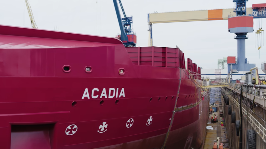 한화 필리조선소가 미국 최초로 건조하는 해저 암석 설치선인 아카디아(Acadia)호가 오는 7월 진수한다. (사진=링크드인)