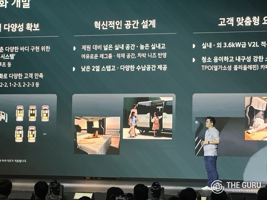 류재천 기아 MSV 프로젝트개발 7팀 책임연구원이 기아 PV5 테크데이에서 발표하고 있다.(사진=김은비 기자)