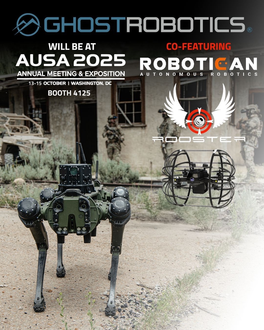미국 고스트로보틱스가 오는 15일(현지시간)까지 미국 워싱턴 DC에서 열리는 'AUSA 2025' 전시회에서 '비전60'과 이스라엘 로보티칸의 드론 '루스터'를 시연한다. (사진=고스트로보틱스)