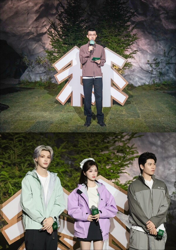 (상단부터) 딩스룽 코오롱스포츠 차이나 회장이 개막 연설을 진행하고 있다. 배우 겸 가수 황밍호, 우쉬안의, 음악가 웡지에가 개막식에 참석하고 있다. (사진=코오롱스포츠)