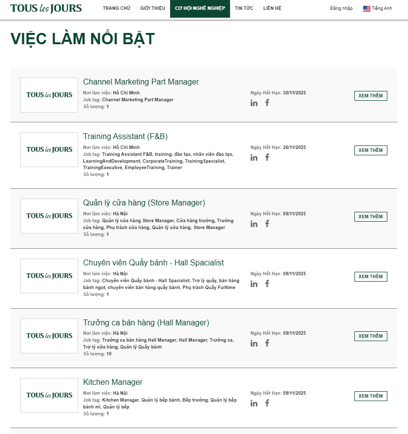 CJ푸드빌이 최근 뚜레쥬르 베트남 공식 홈페이지를 통해 대규모 채용을 진행 중이다. (사진=뚜레쥬르 베트남 홈페이지 갈무리)