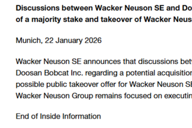 두산밥캣, 독일 바커노이슨 인수 철회…유럽 '제2의 홈마켓' 전략 물거품