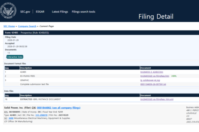 '삼성·SK 전고체배터리 파트너' 솔리드파워, 1억3000만 달러 자금조달 추진