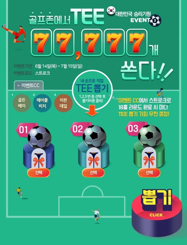 대한민국 축구 승리 기원 골프존 이벤트 1탄 '티777 이벤트' 개최 대한민국 축구 승리 기원 골프존 이벤트 1탄 '티777 이벤트' 개최