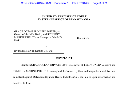 HD현대중공업, 美 볼티모어 교량 충돌 사고 '책임 소재' 소송 기각 요청 - 뉴스 썸네일 이미지