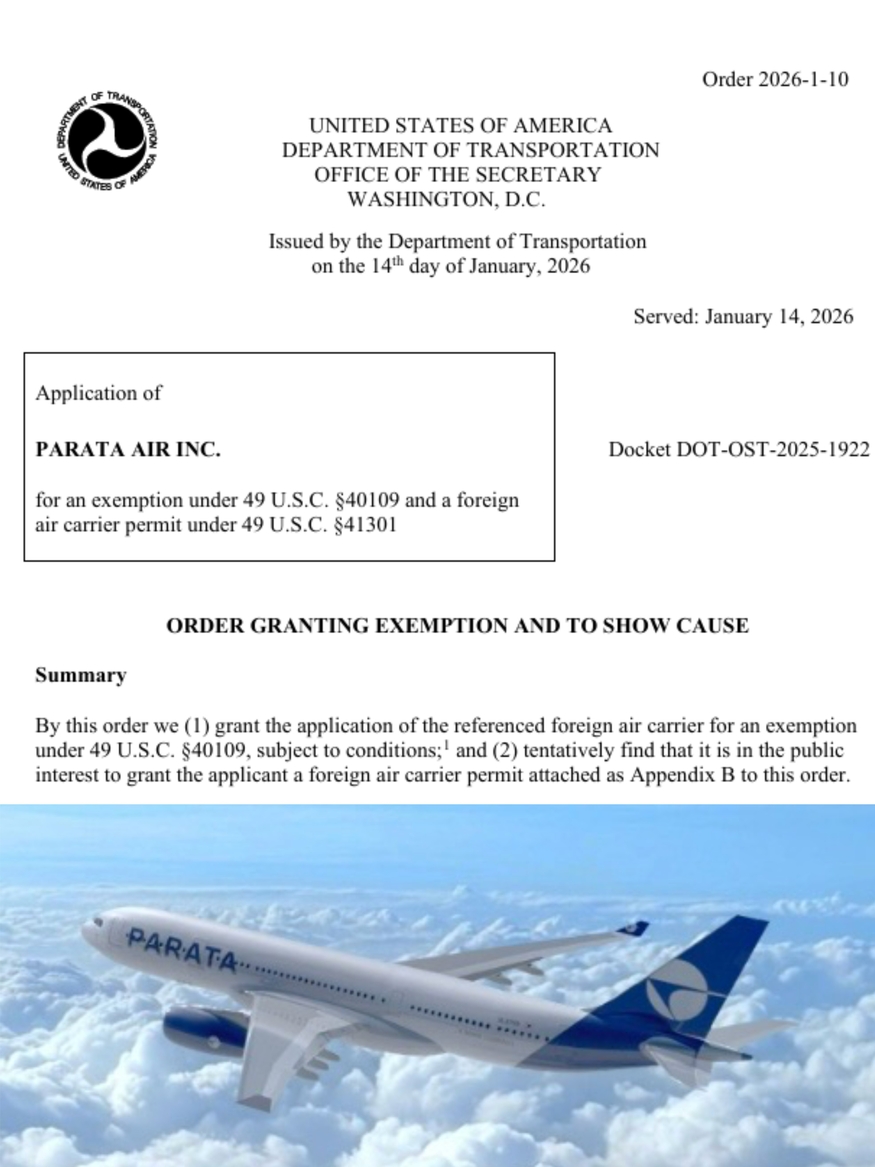 파라타항공, 美 취항 '9부 능선' 넘었다...DOT 운항 허가 잠정 승인 - 뉴스 썸네일 이미지